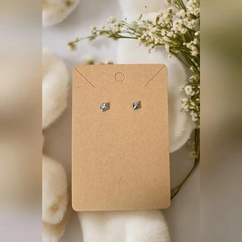 Silver Plated 3D Square Stud Earrings